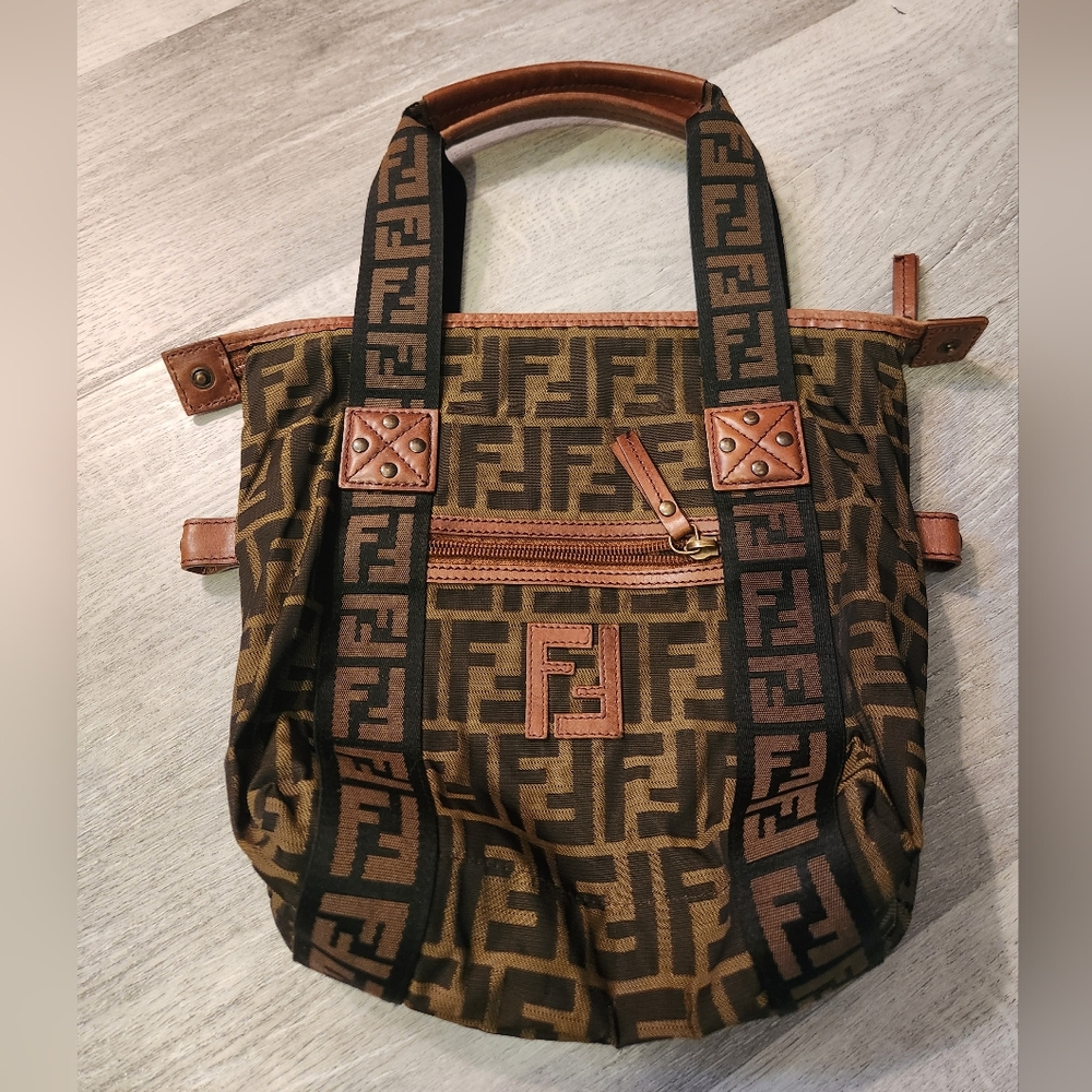 Fendi Brown & Black Zucca Signature Logo, Small Cloth / Canvas Mini Tote Handbag